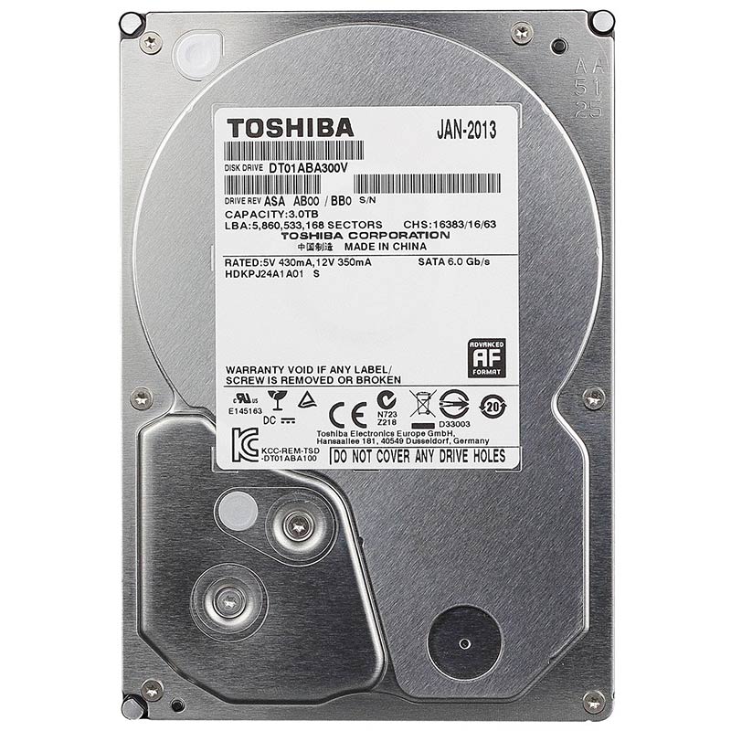 Жесткий диск HDD Toshiba SATA3 3Tb Video 5700 rpm 32Mb, DT01ABA300V