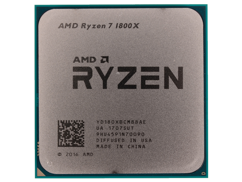 Процессор AMD Ryzen 7 1800X, Socket AM4, 8 ядер, 16 потоков, частота 3600 МГц, турбо 4000 МГц, DDR4 2666, Кэш 16 Мб, 14 нм, 95 Вт, OEM, YD180XBCAEWOF