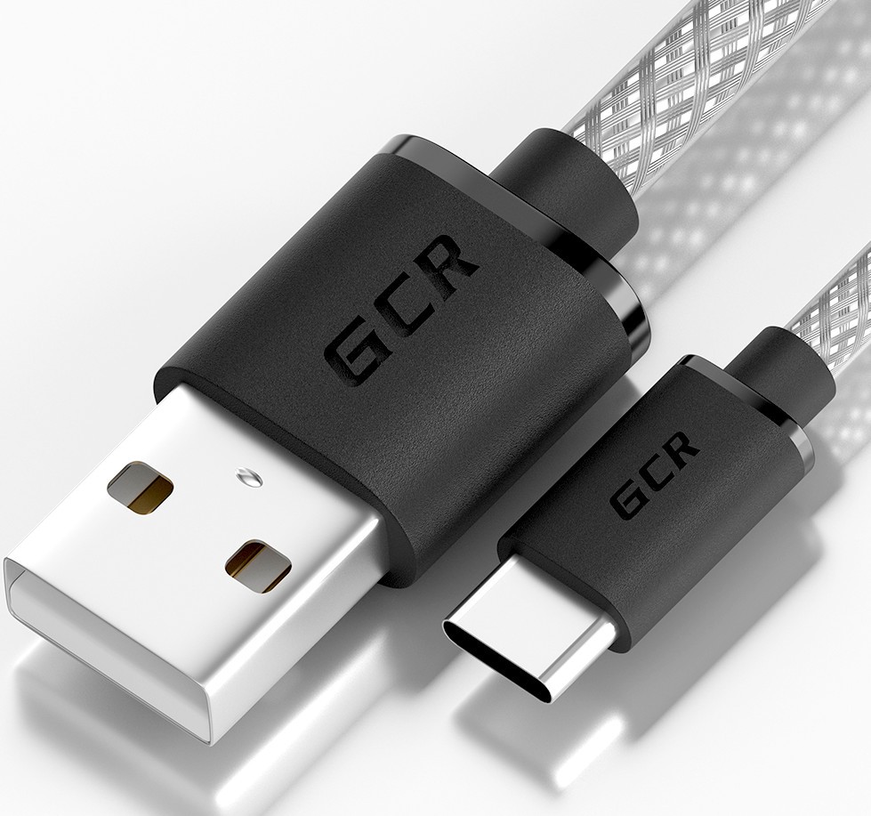 Кабель Greenconnect 0.5m USB 2.0, AM/CM, прозрачный, черные коннекторы, 28/28 AWG, GCR-51933, GCR-51933