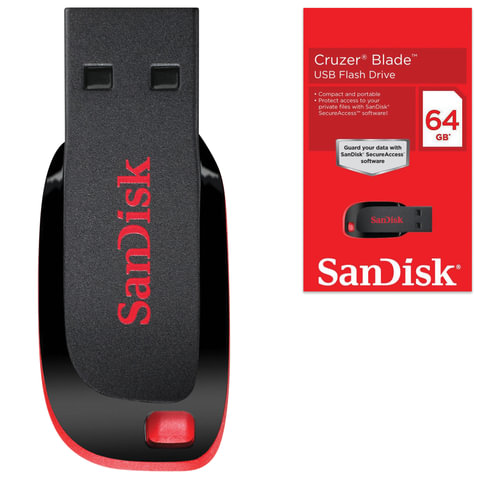 Флеш Диск Sandisk 64Gb Cruzer Blade SDCZ50-064G-B35 USB2.0