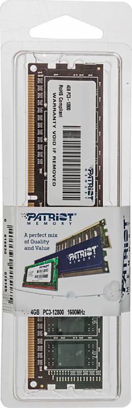 Память DIMM 4 GB,DDR3,PС12800/1600,Patriot, PSD34G16002              