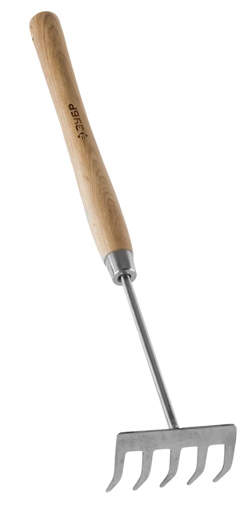 Грабельки ЗУБР "ЭКСПЕРТ" из нержавеющей стали, деревянная ручка из ясеня, 5 прямых зубцов, 88x65x480мм, 4-39473