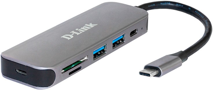 Концентратор USB D-Link DUB-2325/A1A, 2-port USB 3.0, USB Type-C port, SD and microSD card slots Hub.2 downstream USB type A (female) ports, 1 downstr