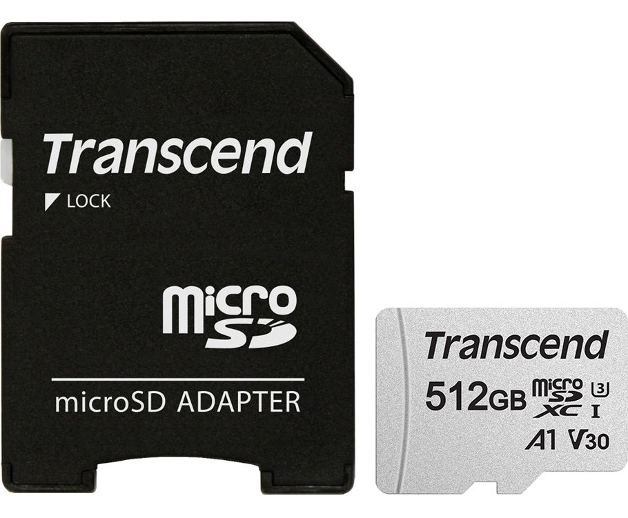 Карта памяти Transcend 512GB microSD w/ adapter UHS-I U3 A1, TS512GUSD300S-A