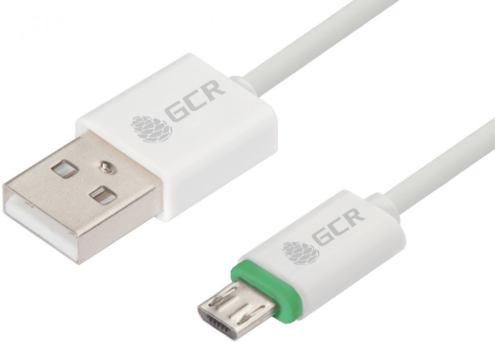 Кабель Greenconnect 3A 1.0m для Samsung USB 2.0, AM/microB 5pin, ABS, белый, зеленый ПВХ, 28/22 AWG, экран, армированный, морозостойкий, GCR-50965
