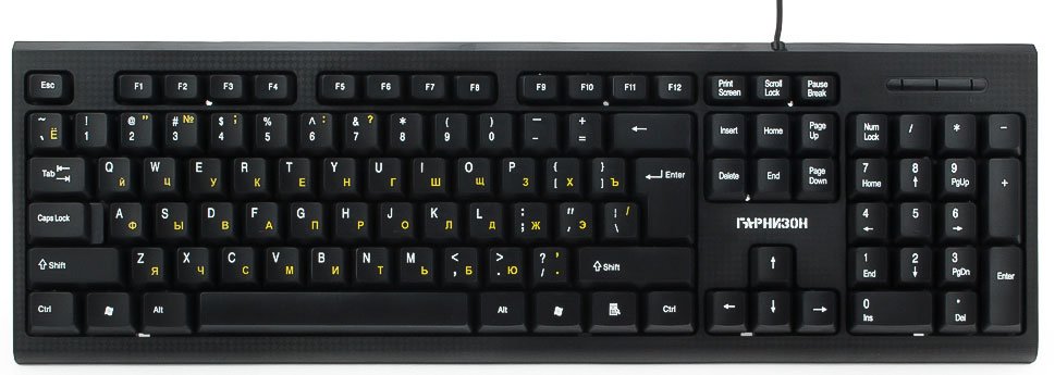 Клавиатура,Гарнизон GK-120, USB USB,Black, Black, поверхность- карбон