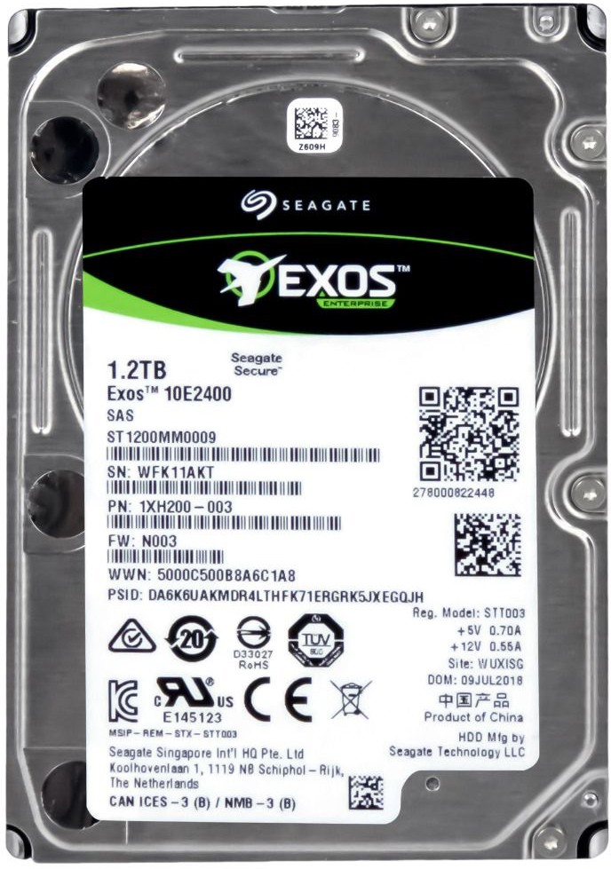 Жесткий диск SAS 2,5" Seagate 1,2Tb, ST1200MM0009, Exos 10E2400, SAS 12Гбит/с, 10000 rpm, 128Mb buffer, 15mm