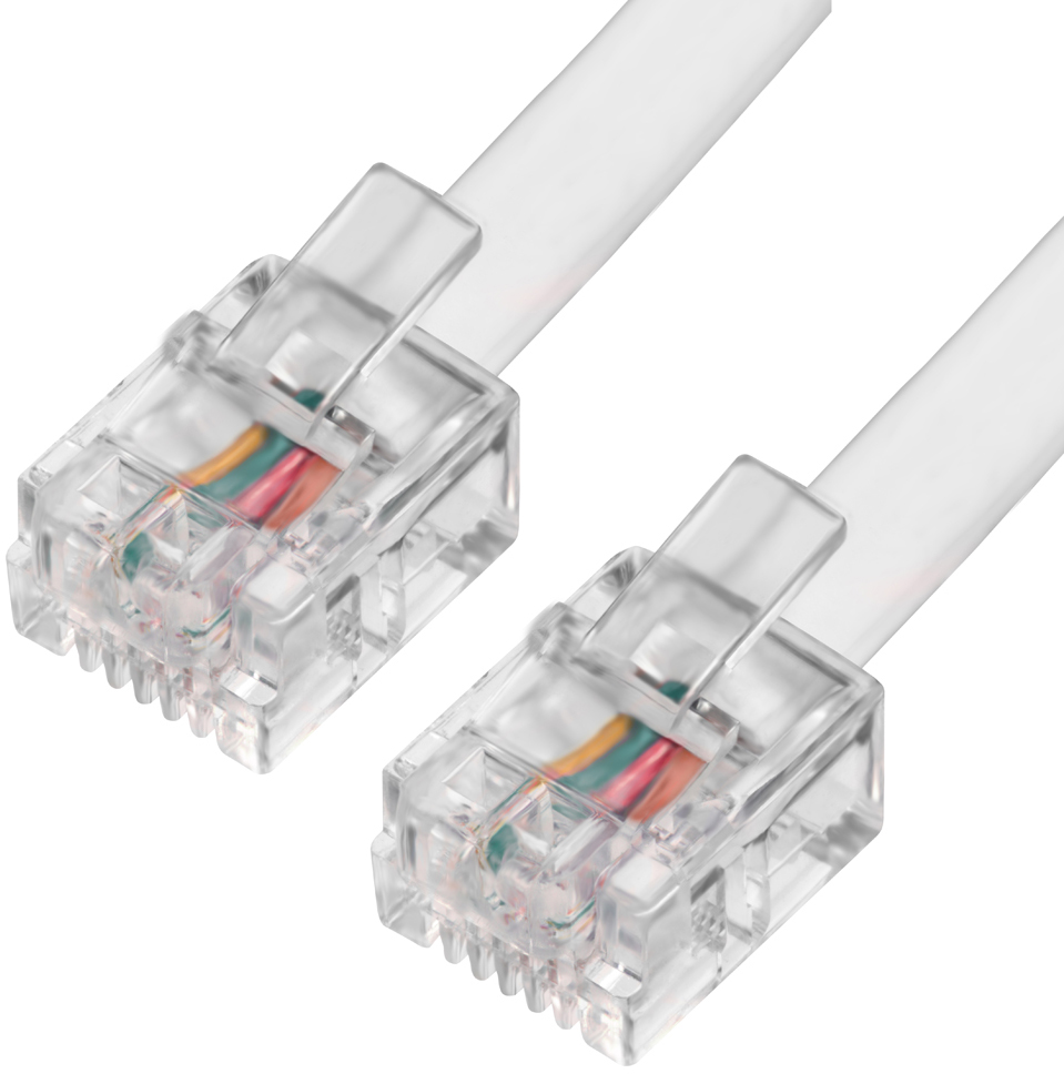 Телефонный шнур удлинитель для аппарата 1.0m Greenconnect GCR-TP6P4C-1.0m, 6P4C (джек 6p4c - jack 6p4c) белый, GCR-TP6P4C-1.0m