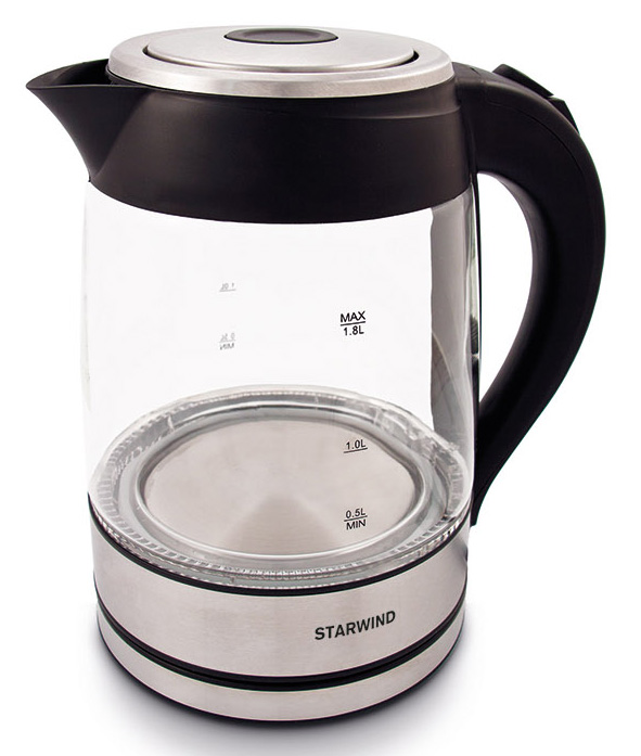 Чайник электрический Starwind SKG4710 1.8л. 2200Вт серебристый/черный (корпус: стекло)