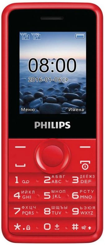 Мобильный телефон Philips E106 красный моноблок 2Sim 1.77" 128x160 GSM900/1800 GSM1900 MP3 FM microSD max16Gb