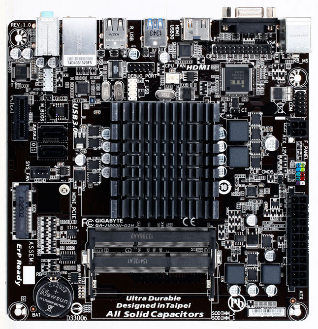 Матплата GIGABYTE GA-J1800N-D2H (Intel Dual-Core Celeron® J1800, 2xDDR3L, VGA(D-SUB+HDMI)+1xPCX1+Mini PCI Express, GBL, 2xSATA2, 1xUSB3.0)