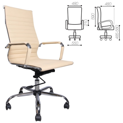 Кресло офисное BRABIX "Energy EX-509", рециклированная кожа, хром, бежевое, 531166