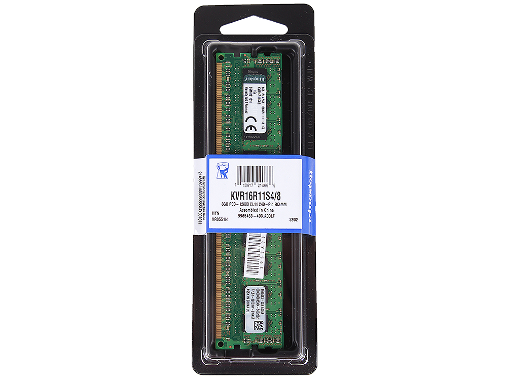 Память DIMM 8 GB,DDR3,PС12800/1600,Kingston, ECC,Reg, KVR16R11S4/8