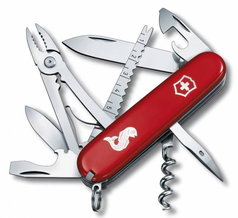 Нож перочинный Victorinox Angler 1.3653.72 91мм 18 функций красный с логотипом "рыба"