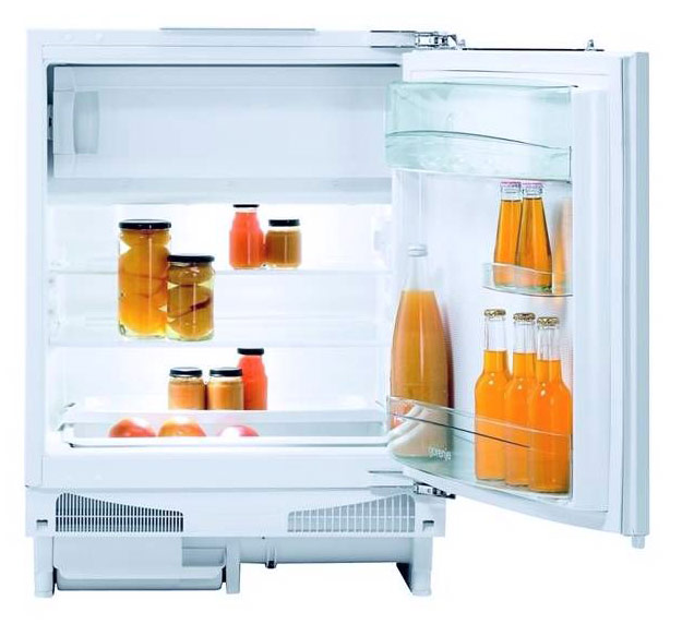 Встраиваемый холодильник GORENJE/ 82x59.6x54.5, объем камер 105+21 л, однокамерный холодильник, верхняя морозильная камера,RBIU6091AW