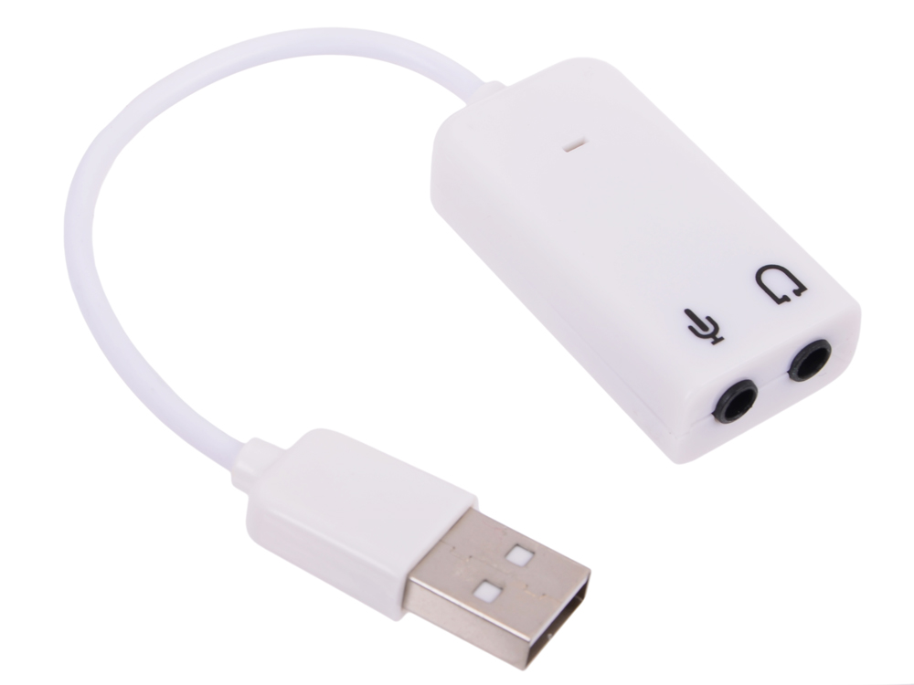 Звуковая карта Orient AU-01SW, USB to Audio, 2 x jack 3.5 mm для подключения гарнитуры к порту USB, белый