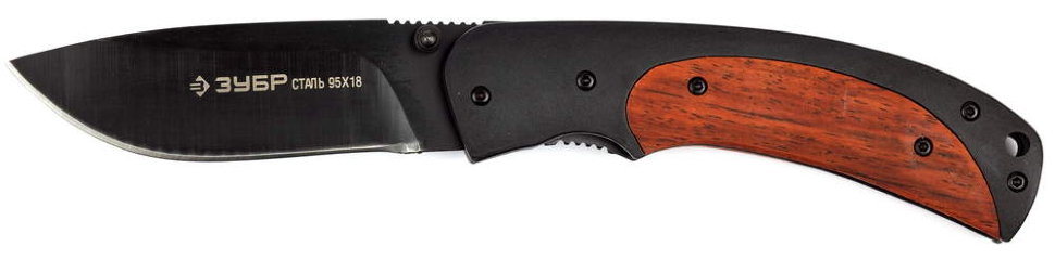 Нож ЗУБР "ЭКСПЕРТ" "НОРД" складной, эргономичная металлическая рукоятка с деревянными вставками, 190мм/лезвие 80мм, 47708