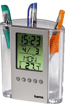 Термометр Hama H-75299 - подставка для ручек термометр/часы/будильник серебристый/прозрачный 