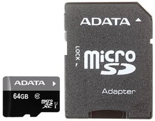 Карта памяти ADATA MICRO SDXC 64GB CLASS10 W/AD AUSDX64GUICL10-RA1