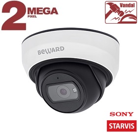 Купольная IP камера Beward SV2005DBS 2 Мп, 1/2.8'' КМОП Sony Starvis, 0.002 лк (день)/0.001лк (ночь)