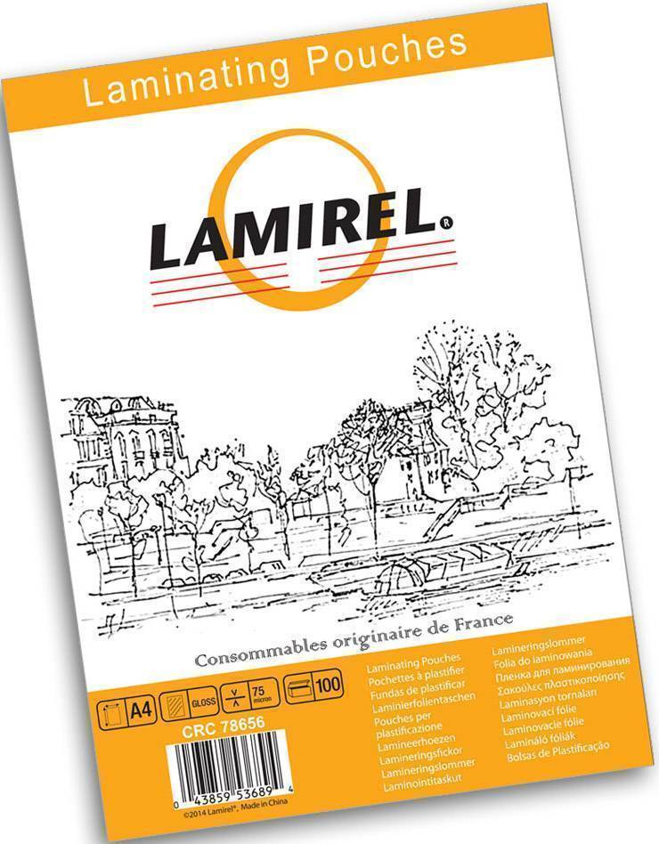 Пленка для ламинирования Fellowes 75мкм A4 (100шт) 105x75мм Lamirel