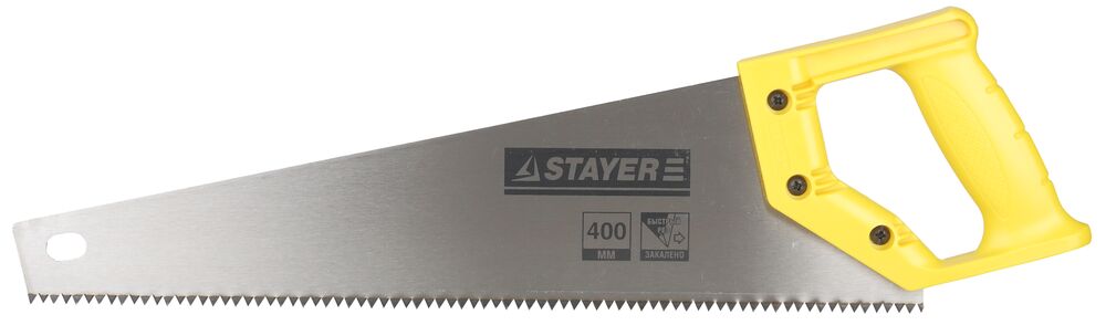 Ножовка STAYER "STANDARD" по дереву, пластиковая ручка, универсальный закаленный зуб, 5 TPI (5мм), 400мм, 15061-40_z01