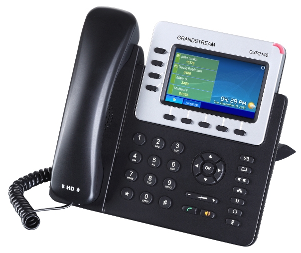 Телефон Grandstream GXP-2140, VoIP 2 Порта Ethernet 10/100/1000, 4 SIP линий, цветной TFT дисплей 480x272, HD Audio