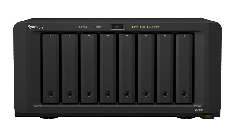 Сетевое хранилище Synology DS1817+  QC2,4GhzCPU/2Gb DDR3(upto16)/RAID0,1,10,5,5+spare,6/up to 8hot plug HDDs SATA(3,5' or 2,5') (up to 18 with 2xDX517