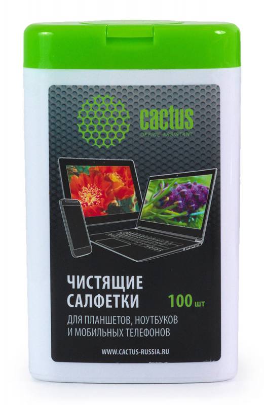 Салфетки,Cactus CS-T1005, для планшетов и смартфонов малая туба 100шт влажны