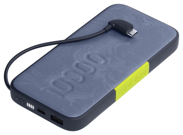 Мобильный аккумулятор InfinityLab InstantGo 10000 Built-in USB-C Cable, 30W, 1xUSB-C, 1xUSB-A, 0.230 кг, цвет синий