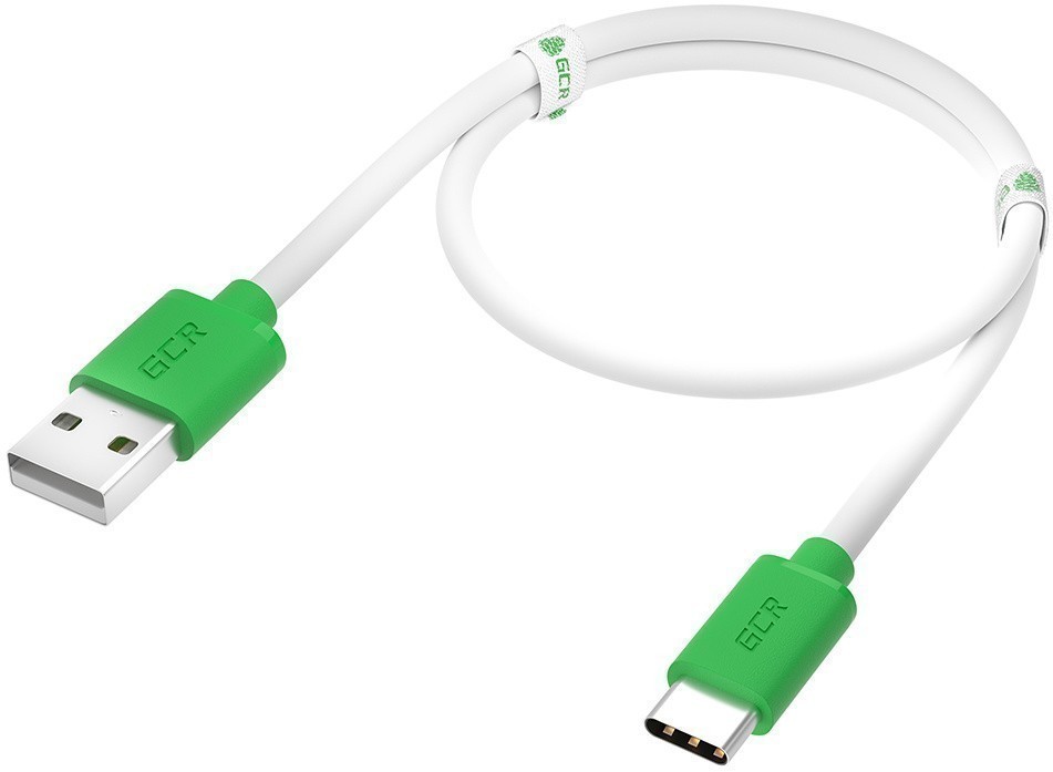 Кабель Greenconnect 0.5m, TypeC, быстрая зарядка, белый TPE, зеленые коннекторы, 28/22 AWG, GCR-52718, GCR-52718