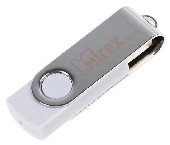 Флеш-диск,64 GB,USB 2.0,Mirex Swivel,White, 13600-FMUSWT64
