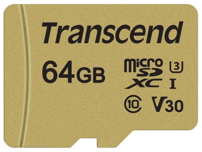 Карта памяти Transcend 64GB microSDXC Class 10 UHS-I U1 V30 R95, W60MB/s with adapter, TS64GUSD500S
