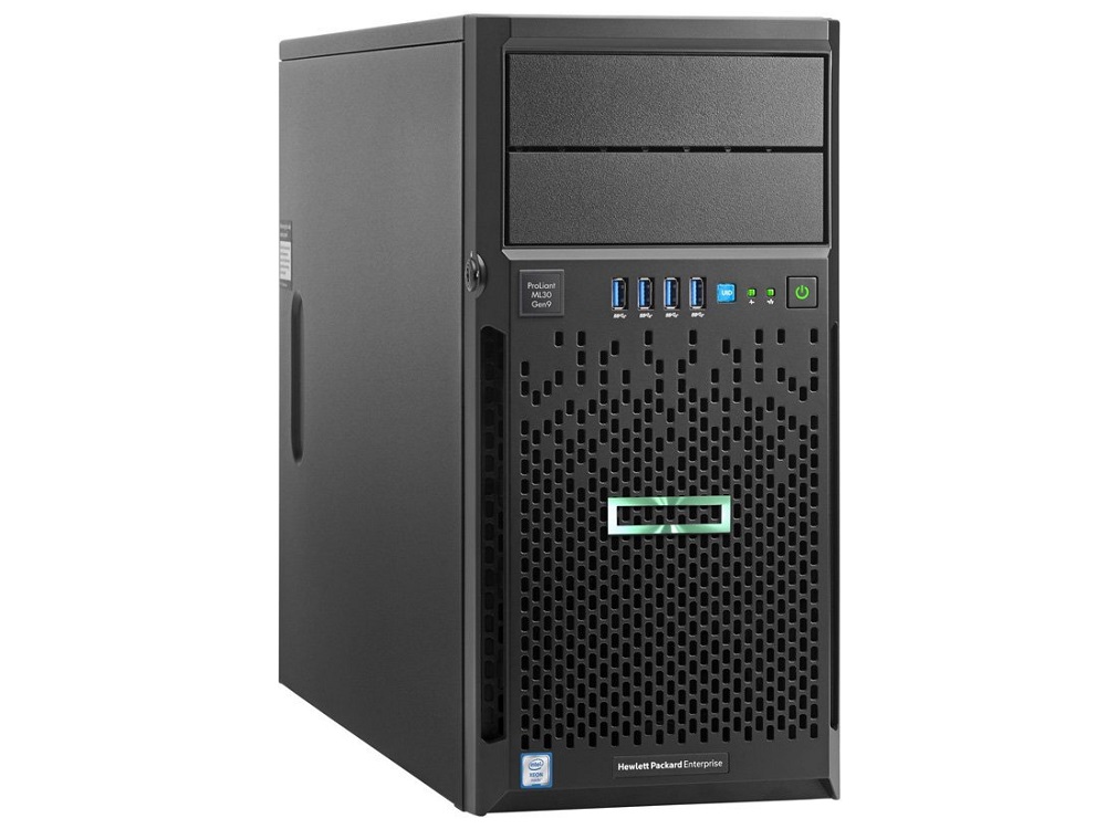 Сервер HP Proliant ML30 Gen9, E3-1220v6, 1x16GB, 2x1TB SATA HotPlug(4x3.5), SATA B140i, no ODD, 2x1GbE, iLO n/p, 1x350W, Tower, 3Y (3-1-1), 823401-B2