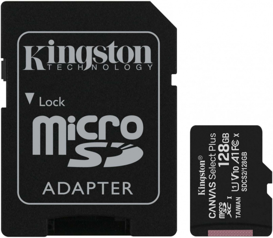 Память Micro Secure Digital Card 128 GB, (Micro SD), Class10, Kingston Canvas Select Plus, SDCS2/128GB