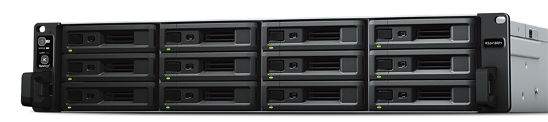 Сетевое хранилище Synology RS2418+ Rack 2U QC2,1GhzCPU/4Gb(up to 64)/RAID0,1,10,5,6/up to 12hot plug HDDs SATA(3,5' or 2,5')(up to 24 with RX1217)/2xU