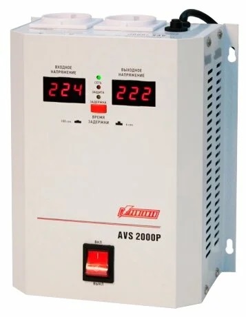 Стабилизатор POWERMAN AVS 2000P, ступенчатый регулятор, цифровые индикаторы уровней напряжения, 2000ВА, 110-260В, максимальный входной ток 15А, 2 евро