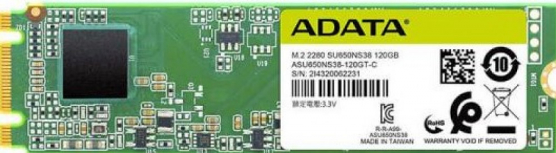Твердотельный накопитель ADATA 120GB SSD SU650 M.2 2280 SATA 6Gb/s R/W 540/410 MB/s 3D TLC, ASU650NS38-120GT-C