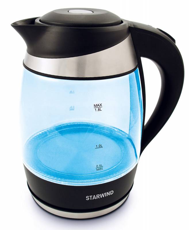 Чайник электрический Starwind SKG2218 1.8л. 2200Вт голубой/черный (корпус: стекло)