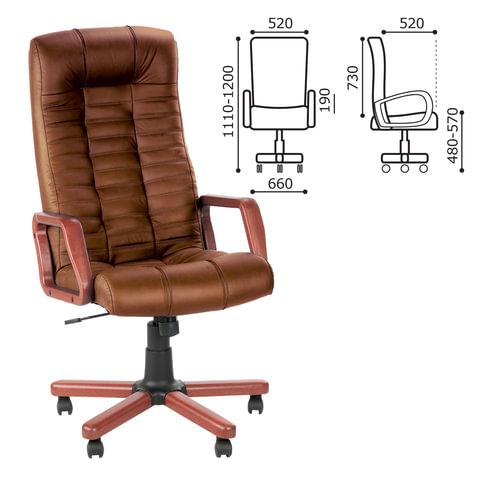 Кресло офисное Nowy Styl "Atlant extra", кожа, дерево, коричневое