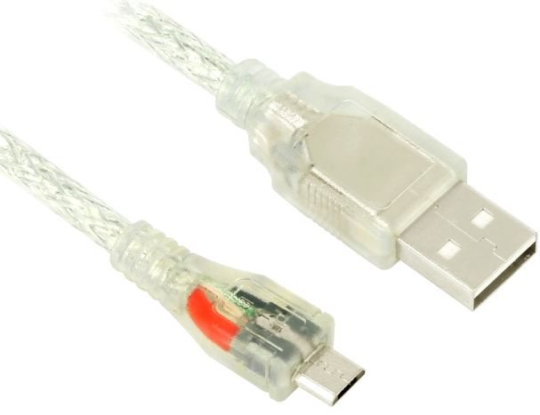 Кабель Greenconnect GCR-UA2MCB2-BD2S-1.0m, 2A 1.0m USB 2.0, AM/microB 5pin, прозрачный, 28/24 AWG, поддержка функции быстрой зарядки, GCR-UA2MCB2-BD2S