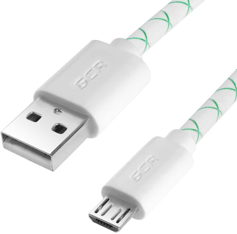 Кабель Greenconnect 2А 0.5m USB 2.0, AM/microB 5pin, бело-зеленый, белые коннекторы, 28/24 AWG, поддержка функции быстрой зарядки, GCR-UA9MCB3-BD-0.5m