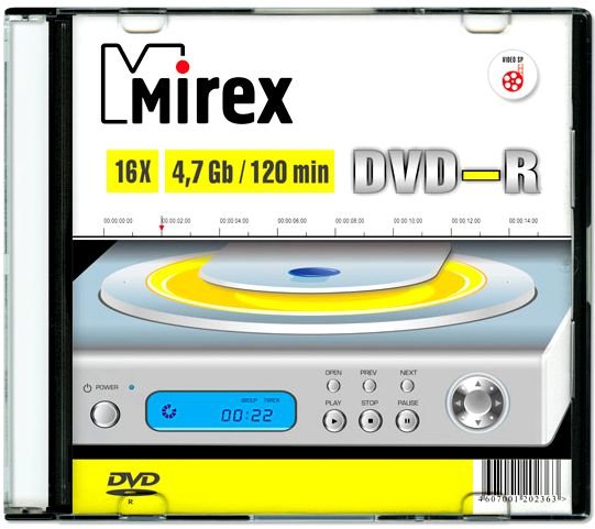 Компакт диск DVD-R, 4,7Gb (Mirex) 16x Slim Case, 202363