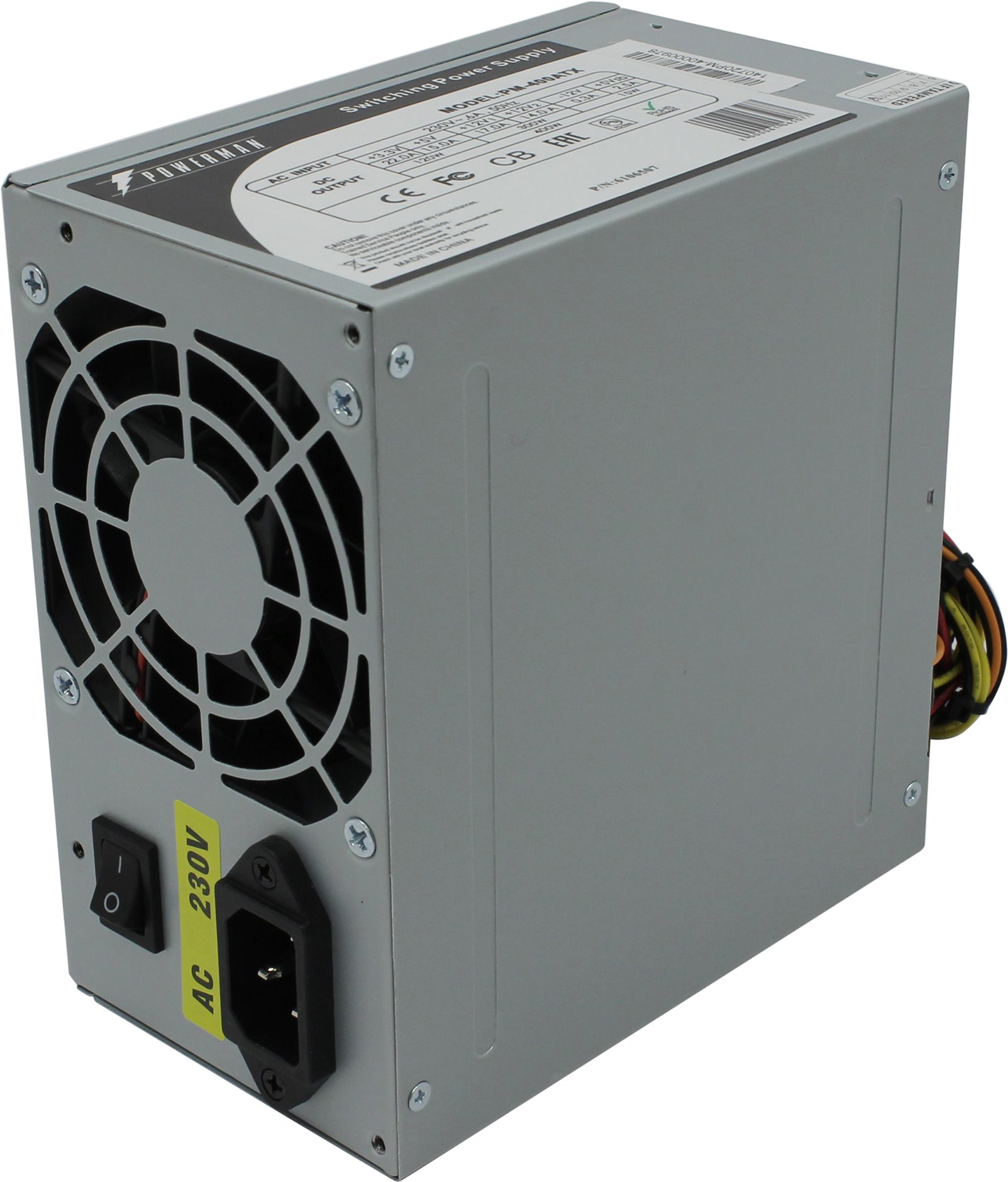 Блок питания PowerMan PM-400ATX, мощность 400 Вт, вентилятор 80x80 мм