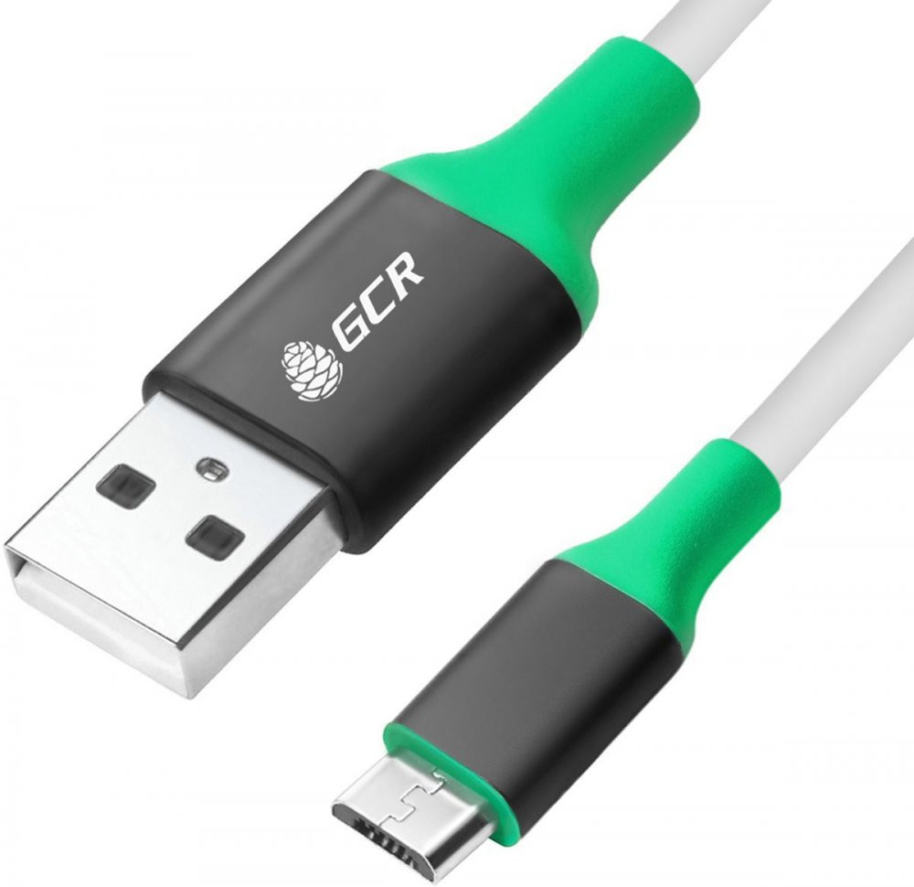 Кабель Greenconnect GCR-50547, 0.5m USB 2.0, AM/microB 5pin, белый, алюминиевый корпус черный, зеленый ПВХ, 28/28 AWG, GCR-50547