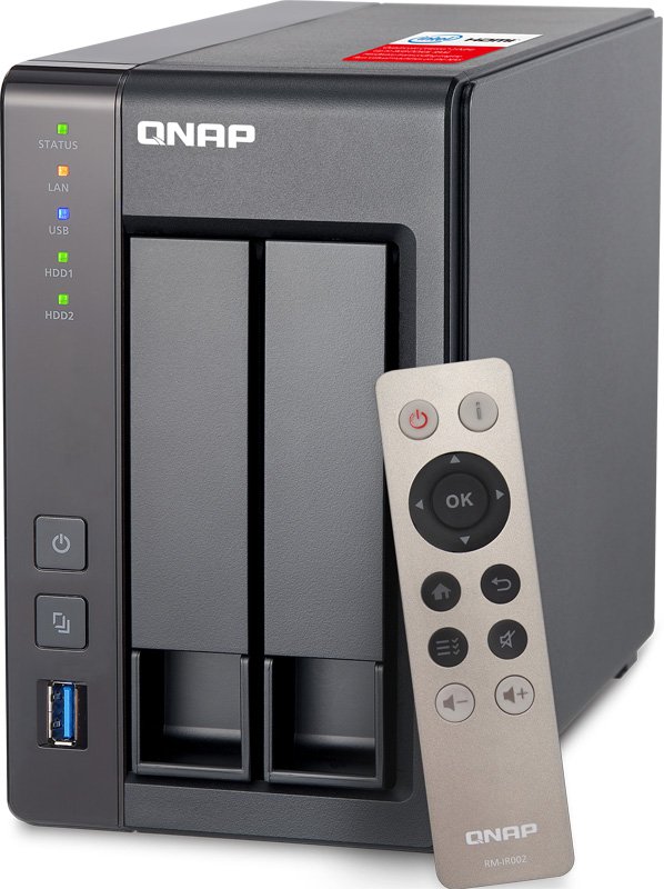Сетевое хранилище QNAP TS-251+-2G, 2 гигабитных LAN-порта, 2 места для HDD, форм-фактор 2.5"/3.5", Intel Celeron 2000 МГц, 4 ядра, 2 Гб DDR3L