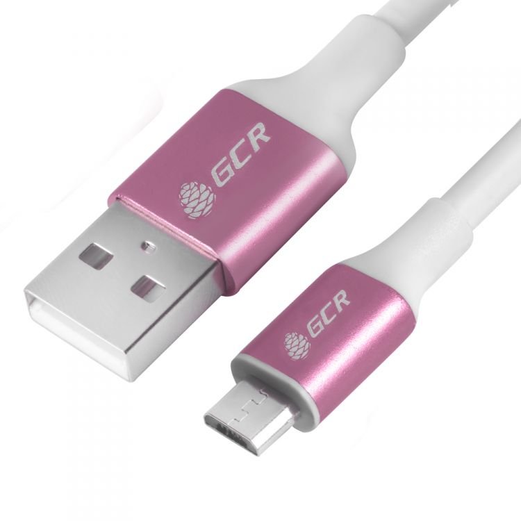Кабель Greenconnect GCR-50781, 1.5m USB 2.0, AM/microB 5pin, белый, алюминиевый корпус розовый, белый ПВХ, 28/28 AWG, GCR-50781