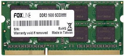 Оперативная память Foxline FL1600D3S11L-8G, 8Gb, SO-DIMM, DDR3, 1600 МГц