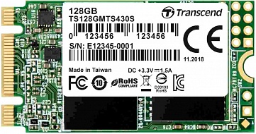 Твердотельный накопитель TRANSCEND  TS128GMTS430S, 128Gb,  SATA-III 