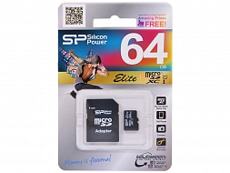 Карта памяти SILICON POWER  SP064GBSTXBU1V10-SP, 64Gb,  MicroSDXC,  Class 10 
